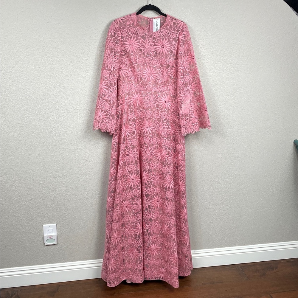 NWT Valentino Garavani Floral Guipure Lace Gown Dusty Rose Pink Maxi Sz 42 - Picture 3 of 16